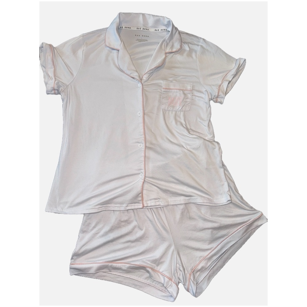 Rae Dunn-  Bride Pajama Set White Pink Trim Size Large - Picture 3 of 17
